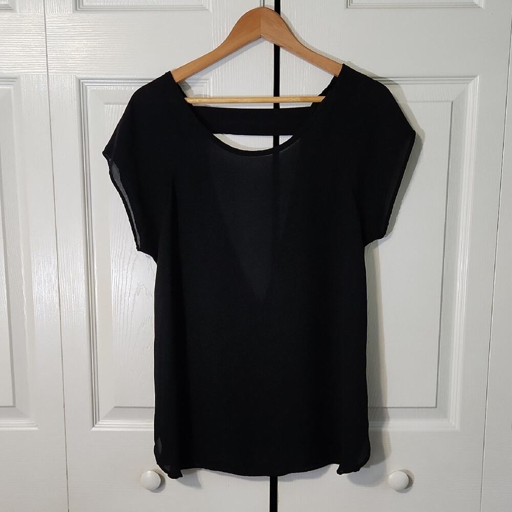 Windsor Womens Black Sheer Top‎ SZ Med Partial Open Back Academia Career Neutral